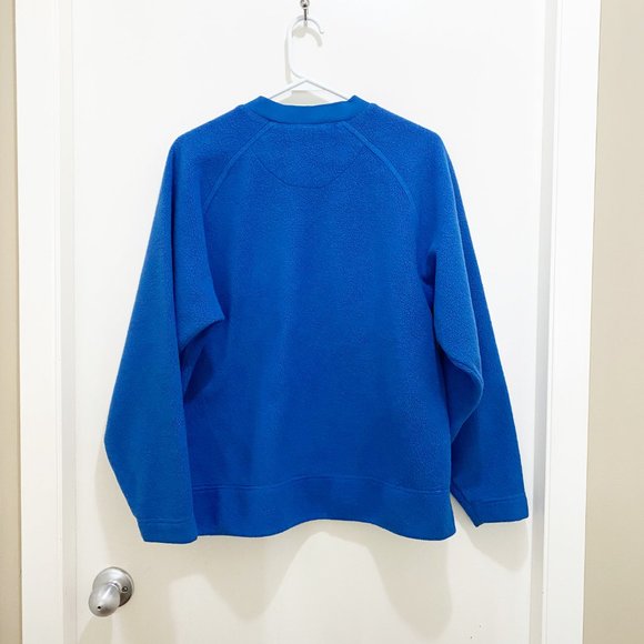 Adidas Raglan High-Low Fleece V-Neck Long Sleeve Pullover Sweater Medium Blue - Picture 3 of 7